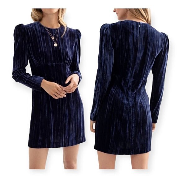 & OTHER STORIES Crushed Velvet Puff Sleeve Mini Dress, Size US0, NWT, Blue - Picture 3 of 16
